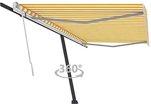 ZEYUAN Rideau rétractable manuel autoportant, 500 x 300 cm, jaune blanc, rideau rétractable pour patio, coupe-vent, protection de la vie privée UV (SPU:3069778)
