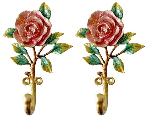 Pewery Dekorative Wandhaken in Vintage-Blumenform, zum Aufhängen von Kleidung, Mänteln, Handtüchern, Schlüsseln, Hüten, 2 Stück, antiker Metall-Wandhaken