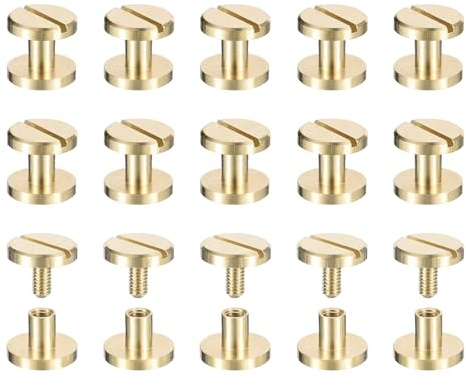 sourcing map 30Pack Brass Chicago Screws, 5x10mm Flat Head Screw Back Binding Post Nail Stud Rivets Fastener for DIY Leather Craft Belt Strap