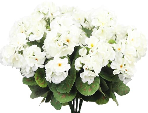 CITYES Künstliche Geranien, Blumen, weiße Seide, Geranien für den Außenbereich, UV-beständig, künstliche Geranien, Strauch, Kunstblumen, Pflanze für Garten, Heimdekoration, Innenbereich, Terrasse