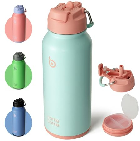 BOTTLE BOTTLE Botella isotérmica con pastillero de 900 ml Botella deportiva de acero inoxidable para exteriores, senderismo (océano de ensueño)