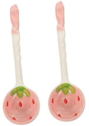 Amosfun Home Kitchen Long Handled Soup Spoons 2 Pcs Cartoon Fruit Printing Large Ceramic Dessert Spoons