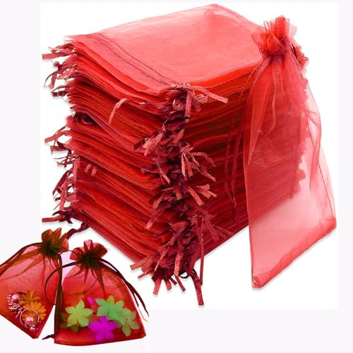 MUFEKUM 110 Stück Rot Organzasäckchen mit Kordelzug 10x15cm | Geschenksäckchen Organzabeutel Organza Beutel Geschenkbeutel Organza für Hochzeit, Bonbonsbeutel, Schmuckbeutel, Weihnachten