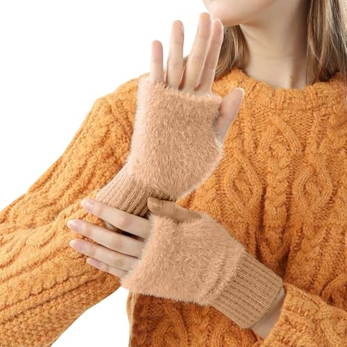 Fingerlose Handschuhe für Damen, fingerlose Winterhandschuhe, Daumenloch, Handgelenkwärmer, thermische fingerlose Handschuhe, Kaschmir, fingerlose Handschuhe, Halbfingerhandschuhe für Damen und