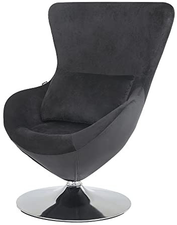 Mingone Sessel Modern Cocktailsessel Samt Loungesessel mit Kissen Lesesessel Einzelsessel Drehbar Stuhl Relaxsessel für Wohnzimmer Schlafzimmer, Schwarz