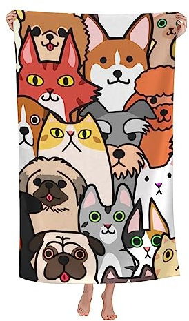 Herren Damen Microfaser Handtücher Großes Strandtuch Mit Doodle-Hund Und Katze Kinder Badetuch Lustige Badetuch Groß Personalisiert Duschtücher Für Spas Reise Pool