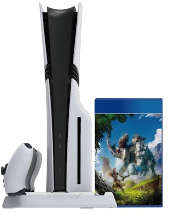 Station de Refroidissement Console de Jeu pour PS5 Pro/PS5 Slim, Station d'accueil avec Support de Disque, Support de Refroidissement Vertical, Station de Chargement de contrôleur