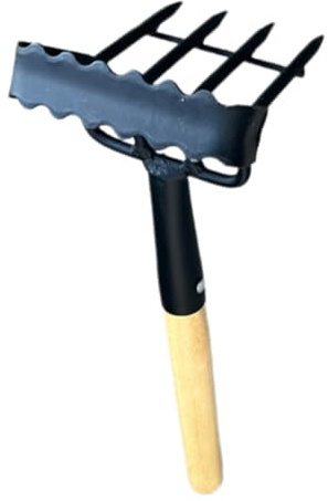 Happyyami Kleiner Rechen mit Stiel Laubrechen für Rasen schwere Beanspruchung das Gartengerät Rechen für Rasen Heavy Duty agritox gartenwerkzeuge Rechen mit Holzstiel Eisenrechen Hartstahl