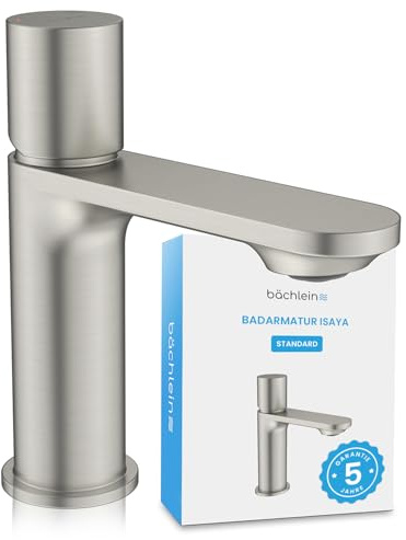 Bächlein Badarmatur Isaya in modernem Design, Einhebelmischer mit langlebiger Keramikkartusche und Montage-Set, Bad Wasserhahn Edelstahl gebürstet