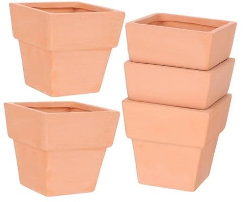 Happyyami 5 Pezzi Portafiori quadrato in terracotta vivaio pentola piazza pianta vasetti per semina vasetti per piantine vaso per piante in terracotta fioriera in Argilla
