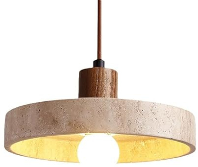 wssdhyy Nordic Creative Dining Table Yellow Travertine Pendant Lamp,Retro Mini Solid Round Wood Living Room Hanging Lamp,Adjustable Simple Bedroom Bedside Kitchen Island Over Sink Marble Chandeliers