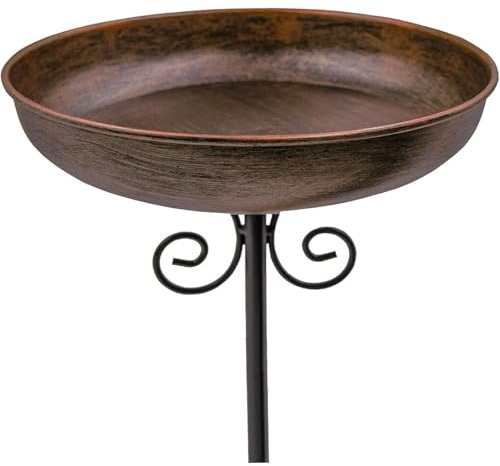 Kleine Metallschale für den Außenbereich, 25,4 cm Durchmesser, Metall-Vogeltränke, ausgestattet mit stabilen Aufwertungspfähle, Vogeltränke, Garten, Hof, Rasen-Dekoration