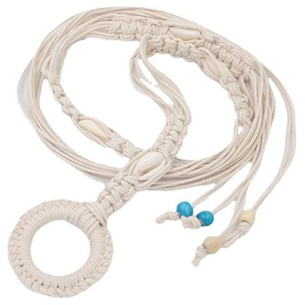 PTNKUIIY Flechtgürtel Damen Boho Stil Kleid Taillengürtel Mit Muscheln 120cm Lang Quastengürtel für Frauen Bindegürtel Kleidergürtel für Hemden T-Shirts Röcke Geflochtene Kette Seil Bauchkette