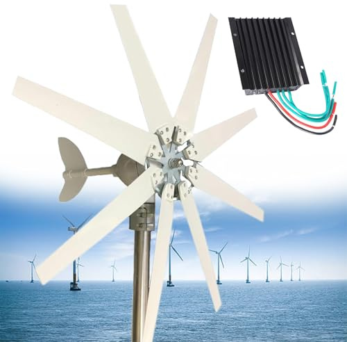 Aerogenerador doméstico de 12 V, 24 V y 48 V con diseño de levitación magnética de 8 aspas y generador de imán Permanente de CA trifásico para soluciones eficientes de energía renovable.
