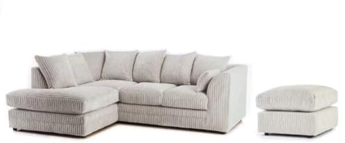 Corner Sofa - Jumbo Cord 3-4 seater Settee - Comfortable L Shape Couches with Footstool - Sectional Fabric Sofa Suite - Left or Right Hand Couch for Living Room & Lounge (Left Hand)