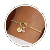 Turandoss Buchstaben Armband Damen Mädchen Gold – Zierliches 14K Vergoldetes Knoten Armband mit Buchstaben S Citrin November Geburtsstein Geburtstagsgeschenk Armreif Gold für Mädchen