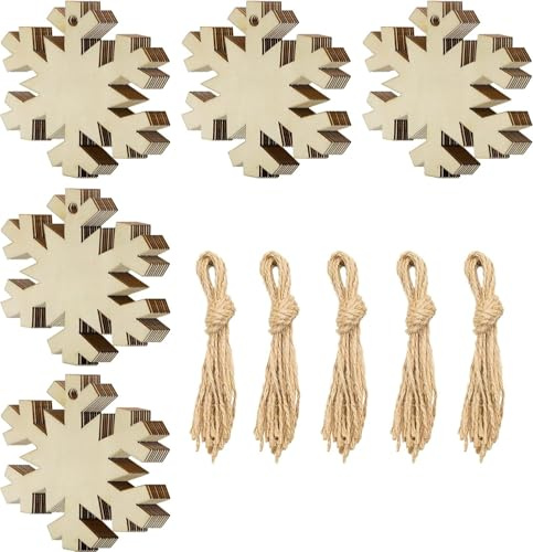 ZWLIYCHN 30 ciondoli in legno di Natale, da dipingere, verniciabili, per bambini, con spago, decorazioni per albero di Natale, in legno, per decorazioni fai da te