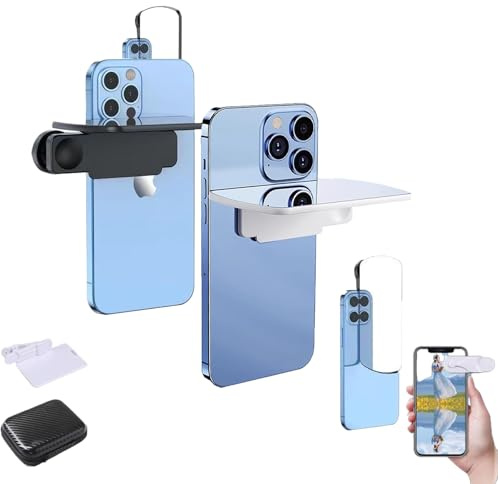 Mirror Effect Lens - Capture Stunning Reflections Instantly, Smart Phone Camera Mirror Reflection Clip Kit, Adjustable HD Glass Vertical Clip on Selfie Mirror for Outdoor Travel (Black + White)