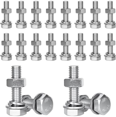 20 Pezzi Viti a Testa Esagonale,M8x30 mm Bulloni in Acciaio Inossidabile con Dadi, Rondella Piatta, Rondella di Sicurezza per Macchinari, Mobili, Riparazione