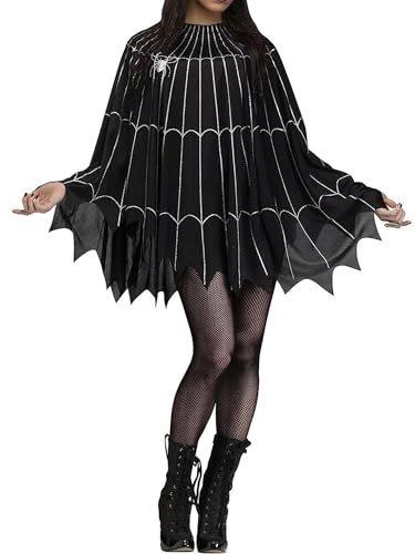 Felcia Halloween-Kostüme für Damen, Gothic, Spinnennetz, Poncho, Schal, Umhang für Cosplay, Bühnenparty, A-schwarz, One size