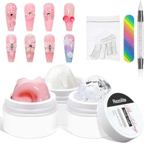 Gel Nägel Set, Einschließlich 3 x 15 ml Solid Builder UV Gel und Werkzeugset, Kann Zur Nagelverlängerung und Zum Heimwerken Verwendet Werden