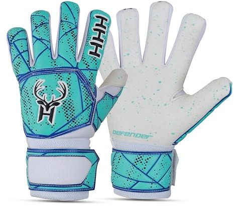 HHH Fotboll, målvaktshandskar för pojkar, barn ungdom vuxen fotboll målvaktshandskar med 4 mm latex finger ryggradsskydd supergrepp palm målvaktshandskar (aqua, storlek 3)