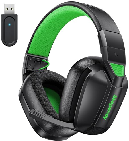 Skapendy VK80 2.4GHz Wireless Gaming Headset for PC Low Latency,50+Hr Battery Bluetooth Gaming Headphones,Stereo Sound Headset for Switch with Noise Canceling Mic,Matte,light black green