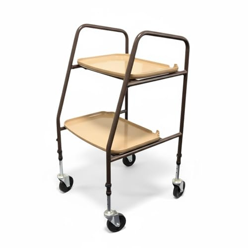 Home Helper Trolley on Wheels – Height Adjustable Mobility Trolley with Two Removable Trays – Strong Steel Frame Mobility Aid Walker – Easy-to-Clean Catering Trolley for Kitchen and Home Use
