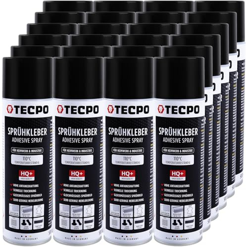 TECPO Lot de 24 sprays de colle 1K - 500 ml - Pour mousse de ciel de toit, ciel nuageux et panneaux acoustiques - Transparent - Résistant à la chaleur jusqu'à 110 °C
