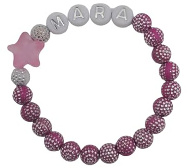 Pulsera de perlas para bebé y niño con nombres de 6 a 12 meses, aprox. 11 cm para bautizo, sesión de fotos, pulsera de nacimiento, pulsera de nombre, pulsera de bautizo, pulsera infantil.