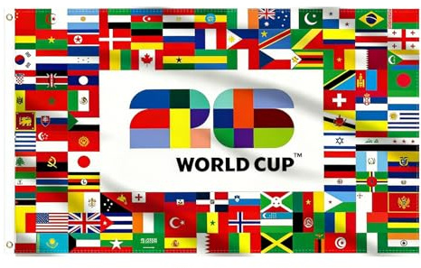 2026 Fußball Flagge 150x100 cm, Fußball Weltflagge Banner Deko, Wasserdichte & UV-beständige Polyester Internationale Flaggen, Fußball Fahne für Fan-Party & Deko, Fussball Geschenke für Fans