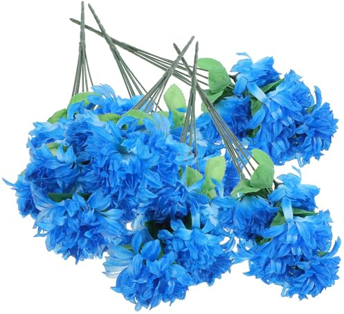 SUPVOX Mazzo 6 Crisantemi Artificiali per Cimitero, Bouquet di Fiori Finti in Plastica Realistici, Decorazione Lapide Resistente, Colore Blu Simbolo di Ricordo e Rispetto