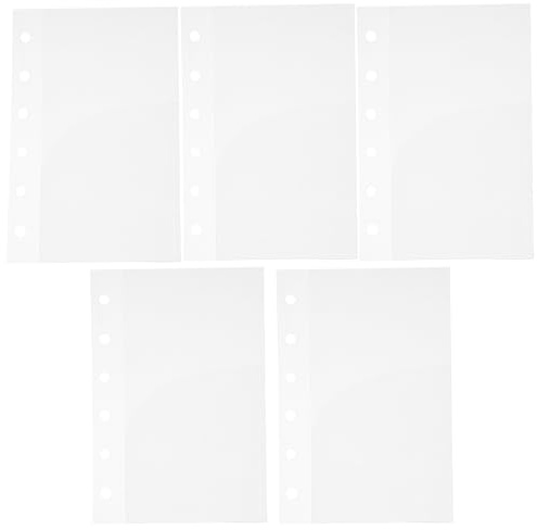 JECOMPRIS Lot de 5 Pochettes Transparentes Perforées pour Classeur A7, Inserts Budget Multifonctions à 6 Trous, Double Couche en Pp Frosted, Pochettes Légères pour Rangement Quotidien