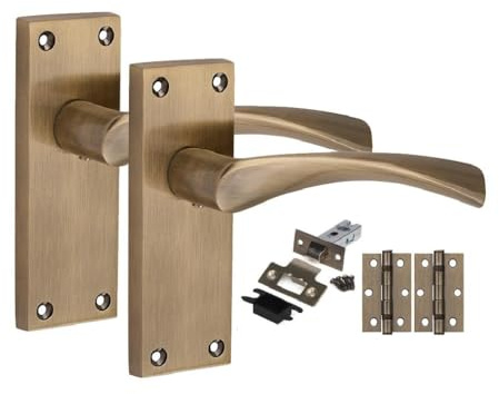 Golden Grace Victorian Astrid Door Handle Set, Antique Brass, 1 Set | Includes 2.5 inch tubular latch, ball bearing hinges, spindle, and fixing screws for a complete, quick setup.