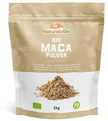 NaturaleBio Maca Peruviana Biologica in Polvere 1 kg. Naturale e Pura, Prodotto in Perù dalla Radice di Maca Bio - Gelatinizzata