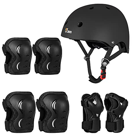 JBM Adult & Youth Skating Protective Gear Set, Skateboard Helmet, Knee Pads and Elbow Pads with Wrist Guards Set for Inline Roller Skating, Scootering, Skateboarding
