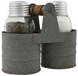 TG Vintage Mason Jar Salt & Pepper Shaker Set with Rustic Condiment Caddy Holder