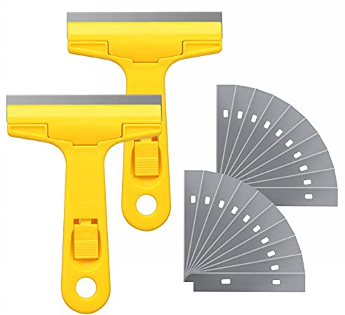 Razor Blade Scraper,Paint Scraper Glass Scraper Tool with 20 Extra Replacement Metal Blades Window scraper for Remover Tool Remove Surface Stains,Paint,Automotive Glass Film 4 inch-2 Handle