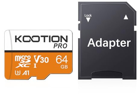 KOOTION 64 GB Micro SD Card, 4K Camera Pro, UHD Video for GoPro, Action Camera, Drone, Smartphone, R/W up to 90/35 MB/s MicroSDXC Memory Card UHS-I U3 A1 V30