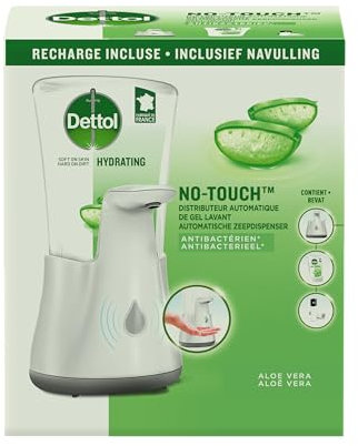 DETTOL No Touch kit - Distributeur Automatique Effet INOX et Gel Lavant Mains Aloe Vera