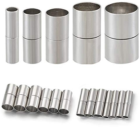 Craftdady - Set di 15 chiusure magnetiche a tubo in ottone in 5 misure, cordino in pelle, distanziatori per estremità in platino per la creazione di braccialetti e gioielli