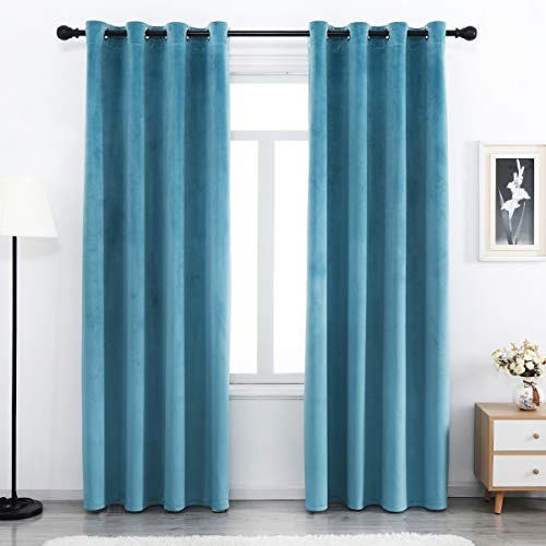SPXTEX - Tende in velluto con rivestimento nero, 213,4 cm, effetto vellutato, con rivestimento termico, per camera da letto, 2 pannelli
