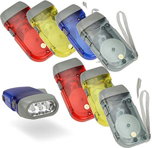 MA STRAP Hand Crank Flashlight Manual Squeeze Power Light Pack of 8 No-Battery Required LED Torch for emegency Hurricane Storm Backpacking,Camping