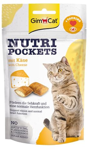 GimCat Nutri Pockets Käse - Knuspriger Katzensnack mit cremiger Füllung und funktionalen Inhaltsstoffen - 1 Beutel (1 x 60 g)