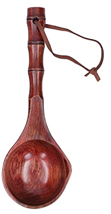 Holz Schöpflöffel, Rotbraun 25cm Langer Griff Holzlöffel Japanischer Stil Handgefertigter Suppenkelle Küche Suppenlöffel für Zuhause, Restaurants