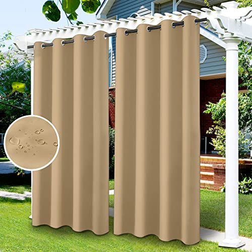 LiveGo Tende da Sole per Esterno, Termiche Isolanti Idrorepellenti con Anelli 1 Pannello, Tende per Interni per Portico, Pergolato, Cortile, Porta Pergolato (1 Pezzo / 132 X 275cm, Giallo beige)
