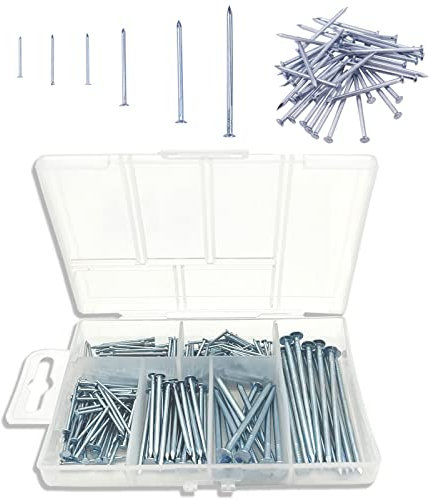 560 chiodi da parete, 6 misure, chiodi in acciaio con scatola di plastica, chiodi a testa svasata per appendere immagini e woking in legno