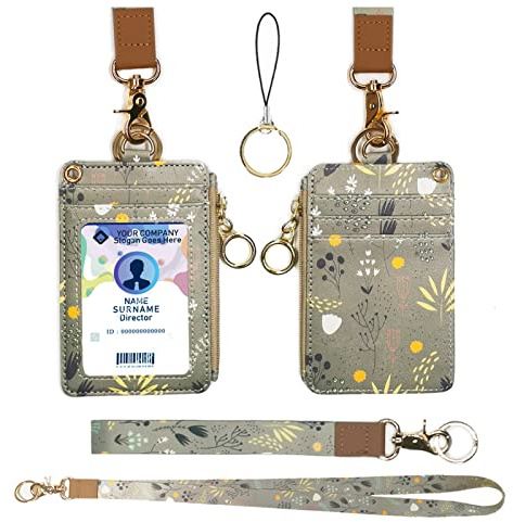 Ausweishülle Kartenhülle mit Schlüsselband, ID Kartenhalter mit Badge, ID Card Holder Abzeichen Kit, für Frauen, Lehrer, Krankenschwestern, Doktor, Student (Hellgrau)