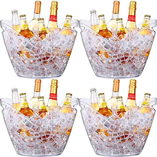 Sunnyray 4 Pack Ice Buckets Large Beer Bucket Clear Acrylic Drink Cooler Plastic Ice Beverage Tub Champagne Bottles Bucket Chiller Bin Drink Buckets for Party Barbecue Picnic Home Bar (8L)