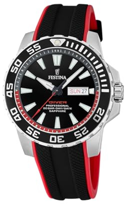 Festina Herren Uhr Analog mit Schwarzem Kautschukarmband - Quarzwerk - Kalender - Saphirglas mit hoher Widerstandsfähigkeit - Wasserdicht bis 20 ATM F20662/3 The Originals